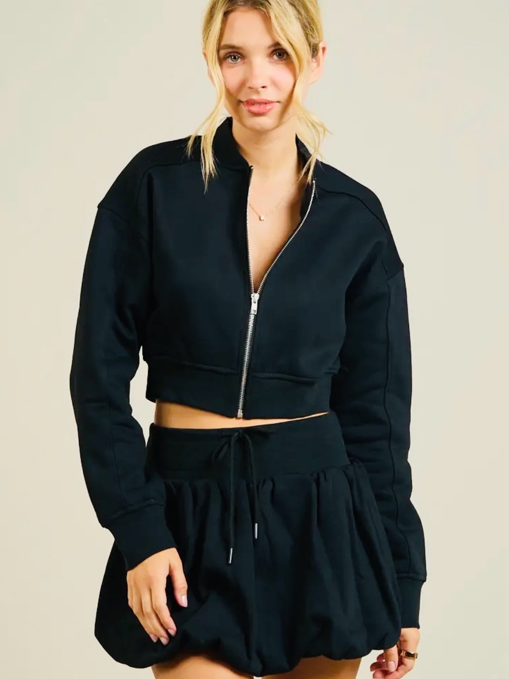 Bubble Skirt & Cropped Zip-Up Set